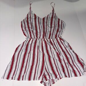 Divided Red and Black Striped Romper